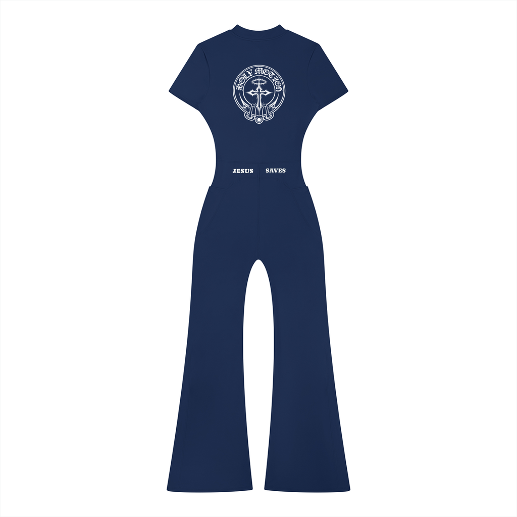 Women’s Jesus Saves Tight Flared Leg Quarter-Zip Jumpsuit
