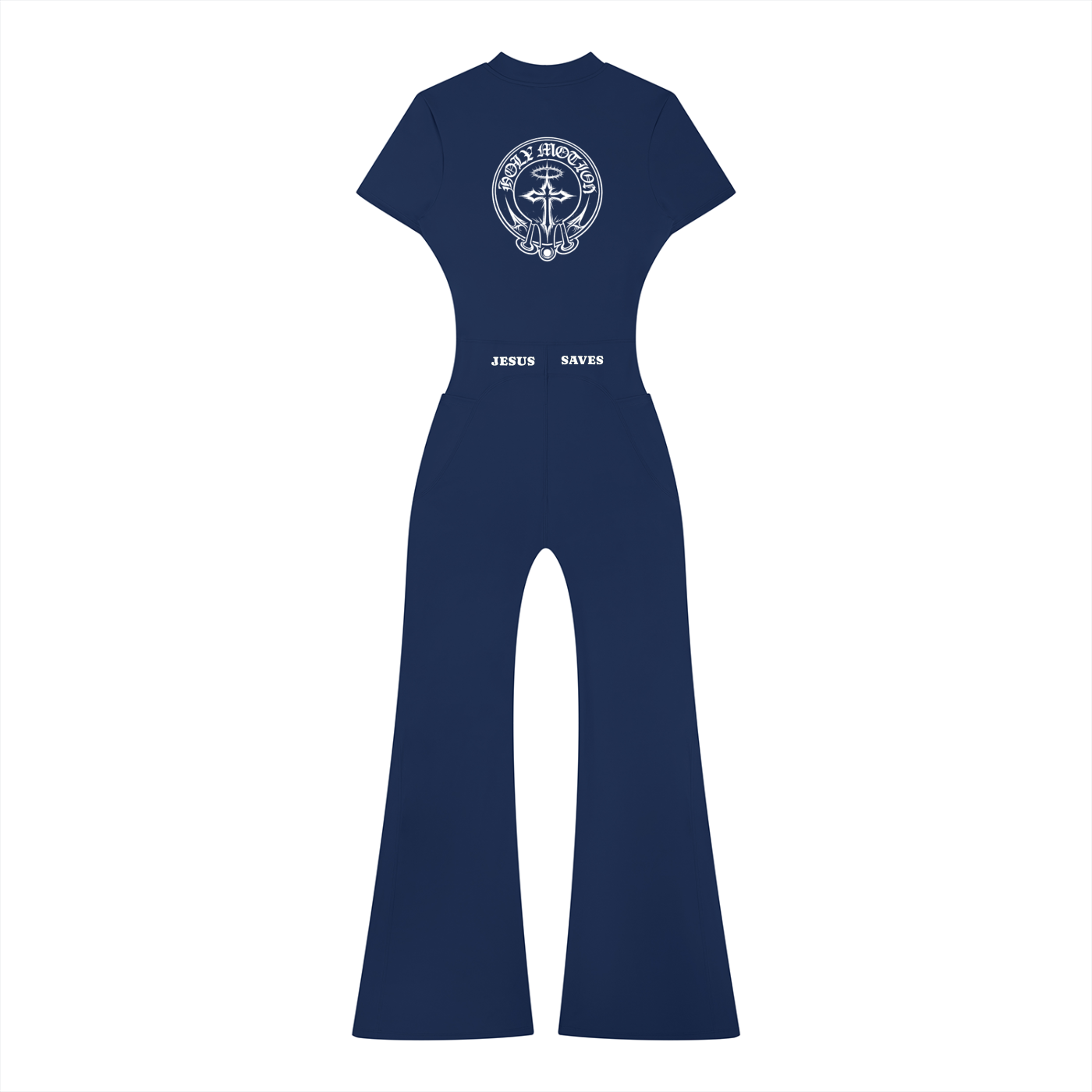 Women’s Jesus Saves Tight Flared Leg Quarter-Zip Jumpsuit