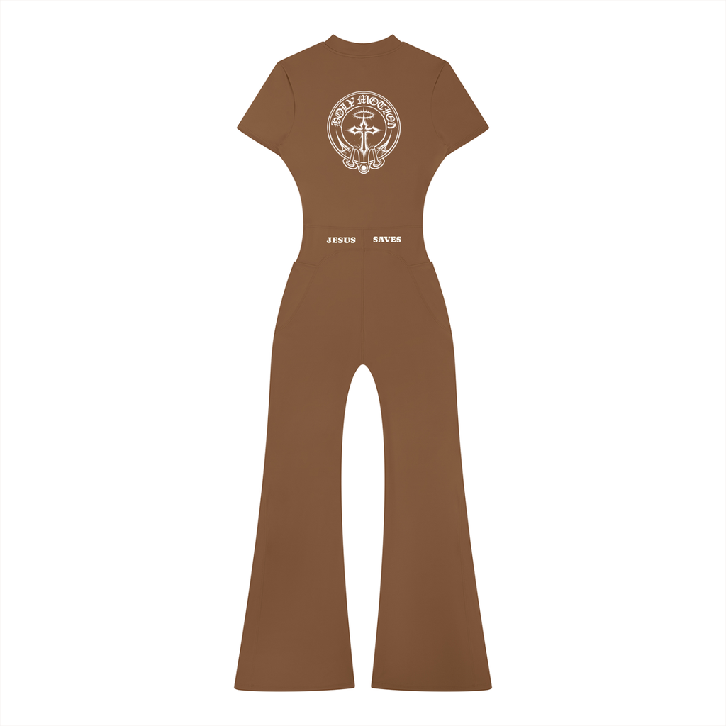 Women’s Jesus Saves Tight Flared Leg Quarter-Zip Jumpsuit
