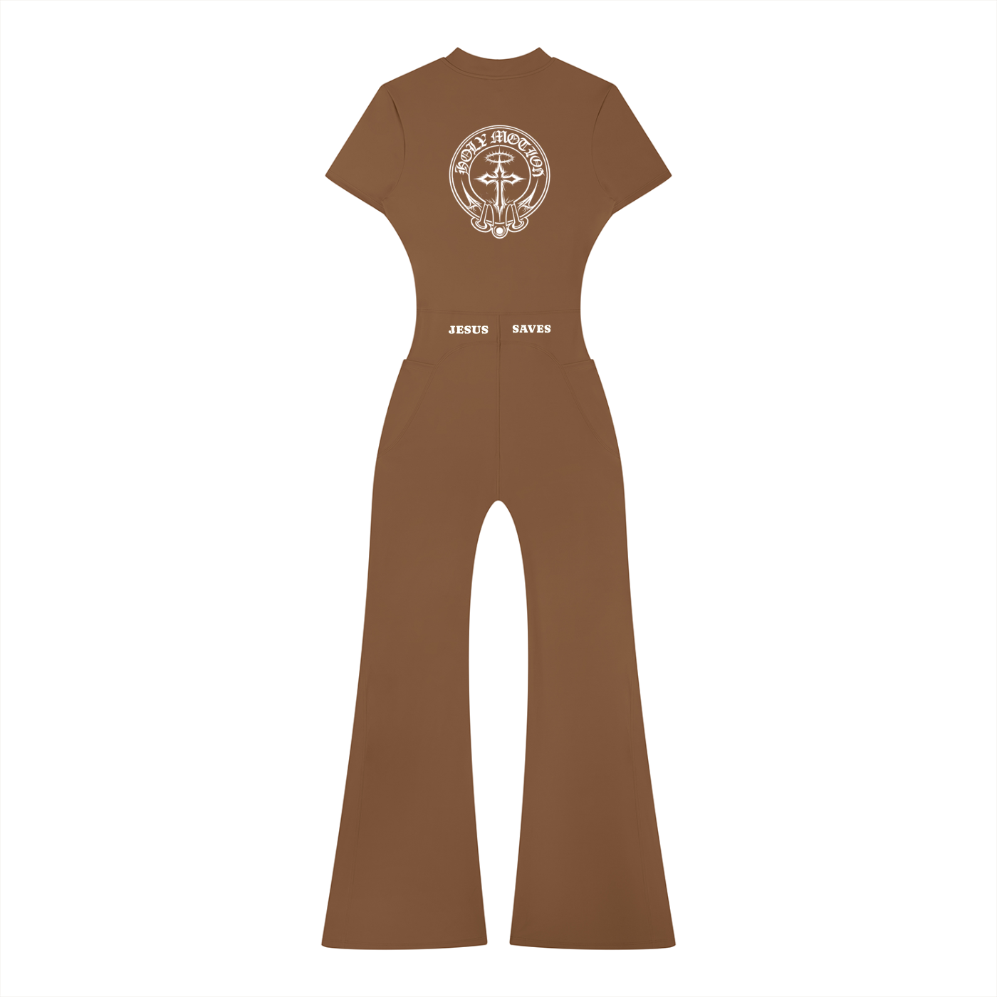 Women’s Jesus Saves Tight Flared Leg Quarter-Zip Jumpsuit