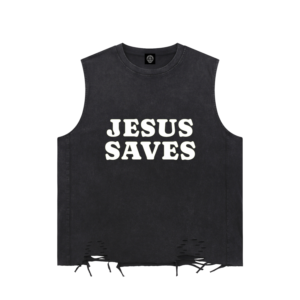 Jesus Saves Distressed Sleeveless