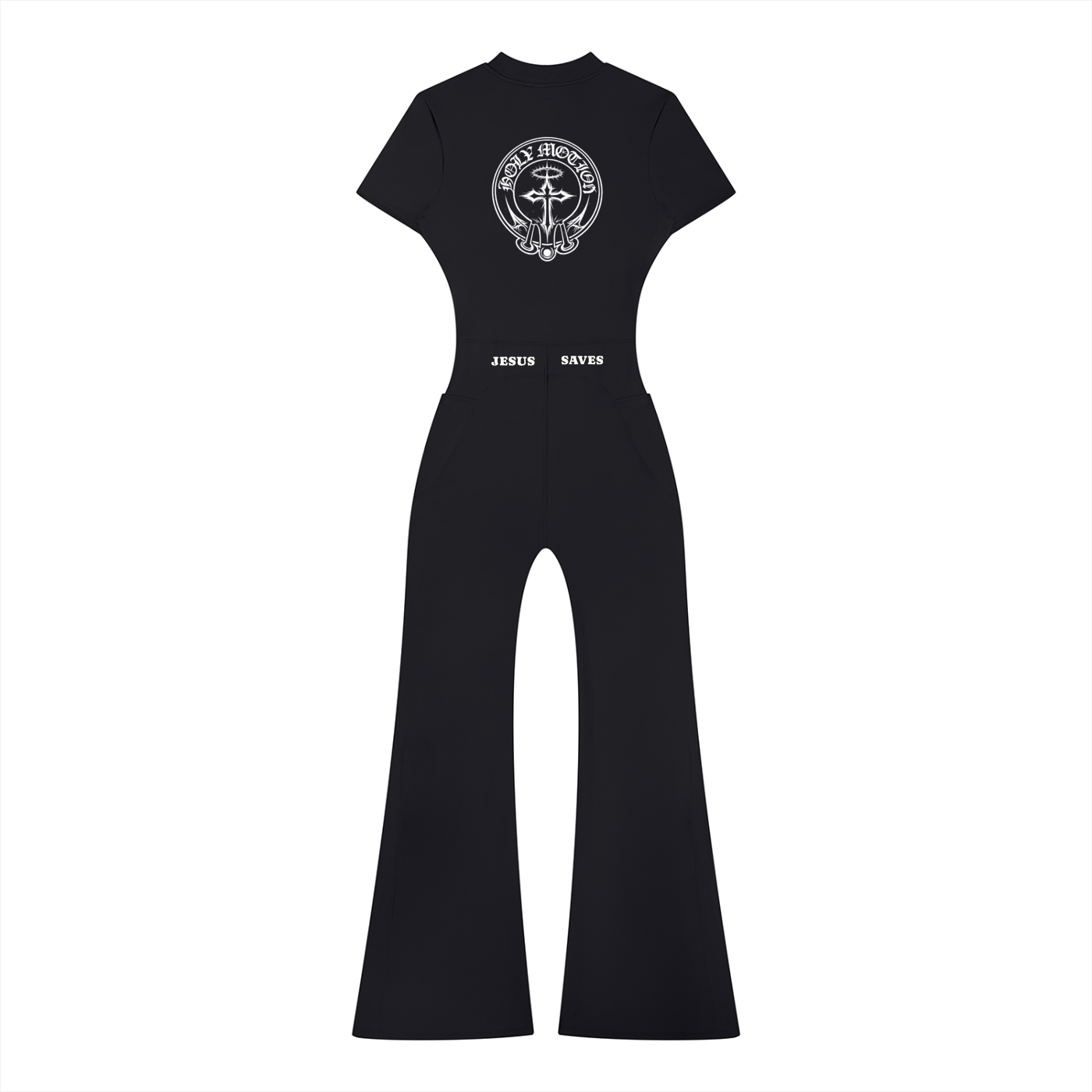 Women’s Jesus Saves Tight Flared Leg Quarter-Zip Jumpsuit