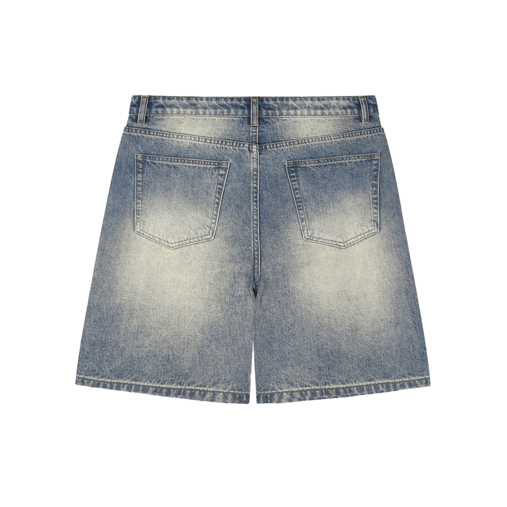 Holy Motion Faded Distressed Baggy Denim Shorts