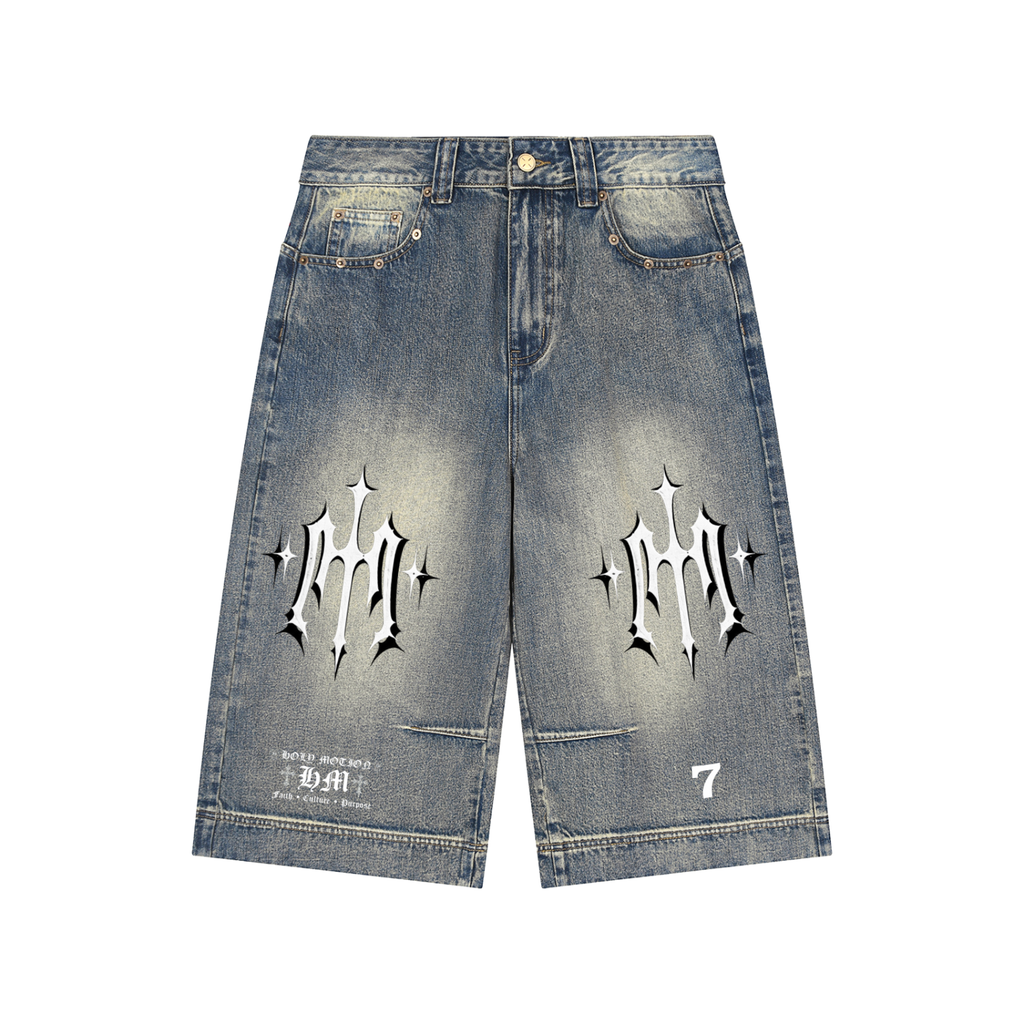 Holy Motion Vintage Wash Baggy Denim Shorts