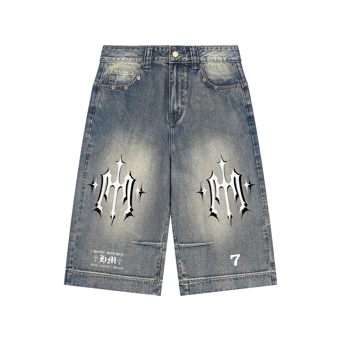 Holy Motion Vintage Wash Baggy Denim Shorts