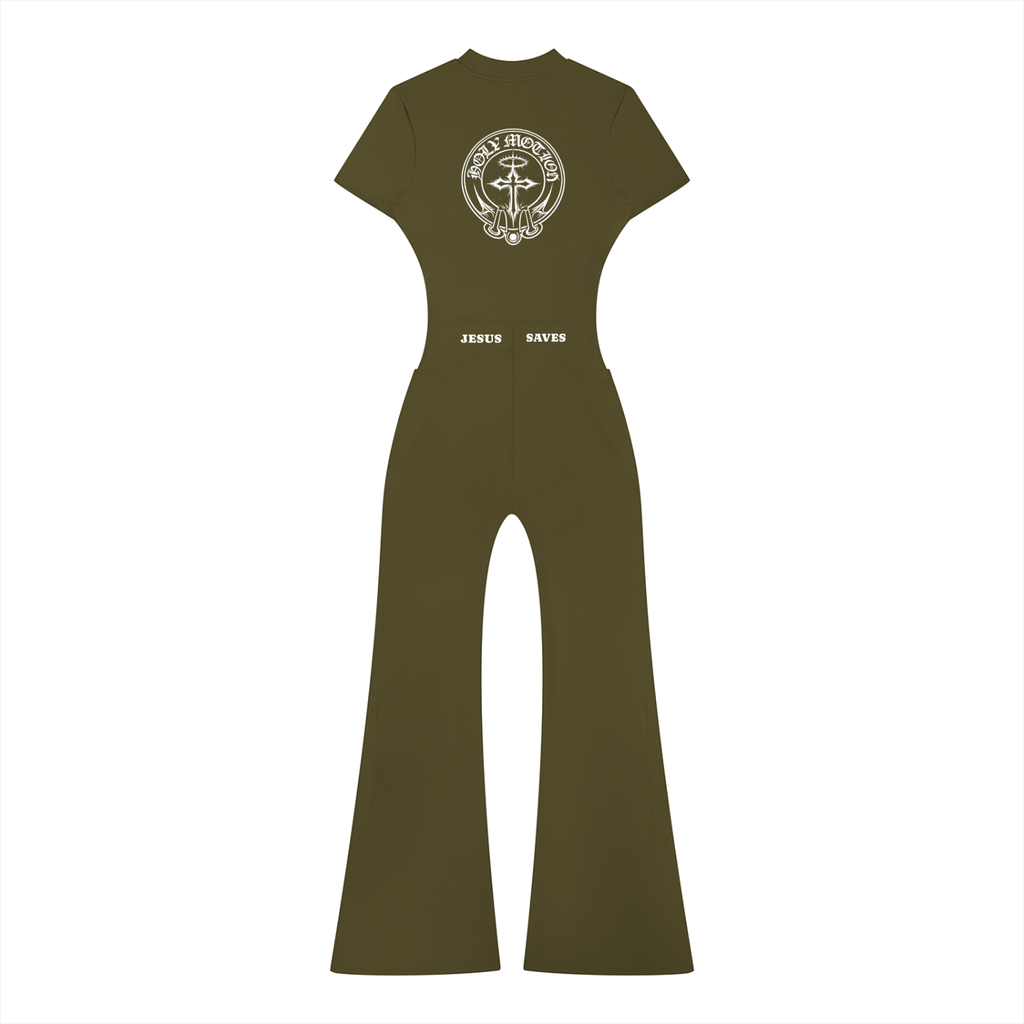 Women’s Jesus Saves Tight Flared Leg Quarter-Zip Jumpsuit