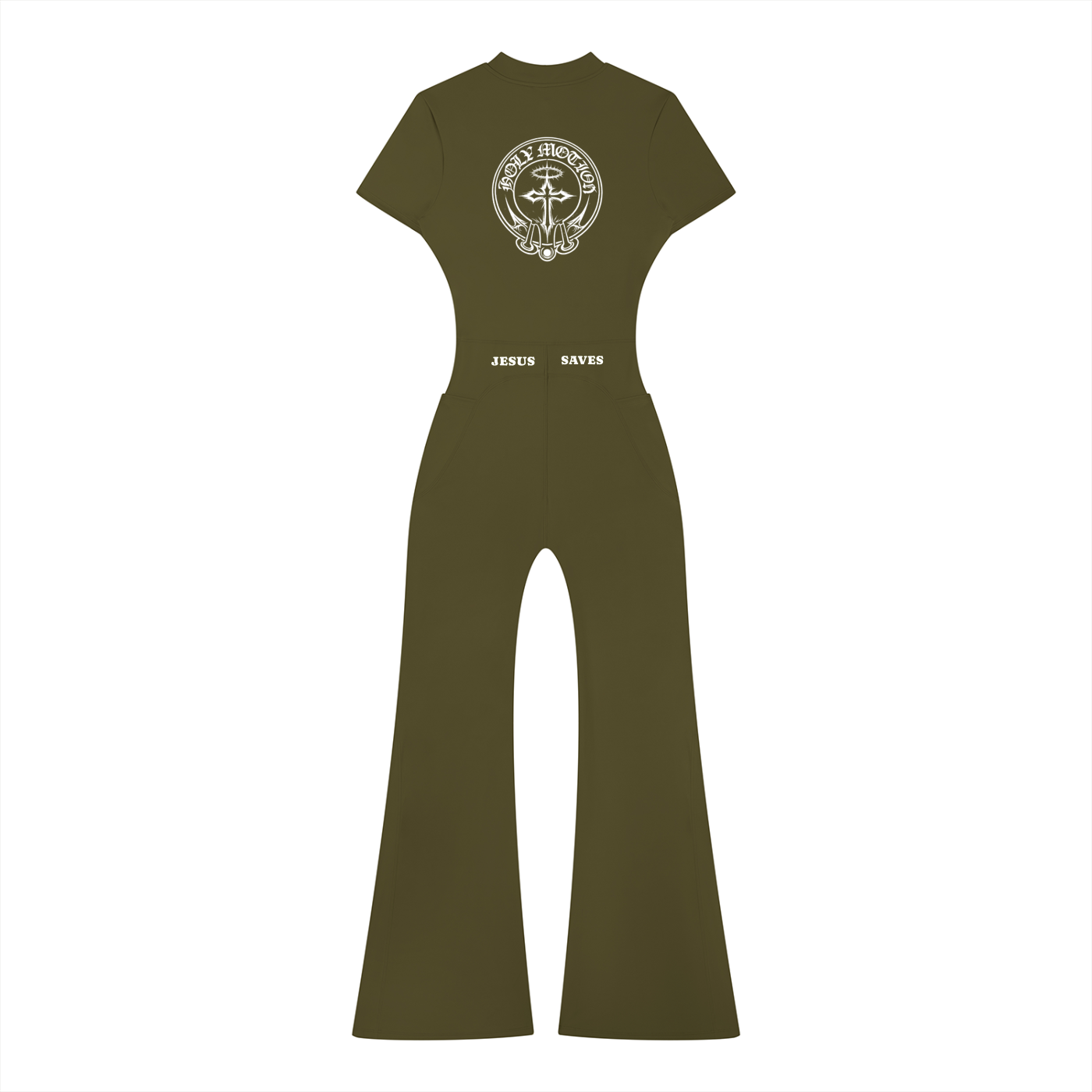 Women’s Jesus Saves Tight Flared Leg Quarter-Zip Jumpsuit