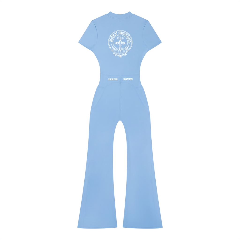 Women’s Jesus Saves Tight Flared Leg Quarter-Zip Jumpsuit