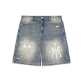Holy Motion Faded Distressed Baggy Denim Shorts