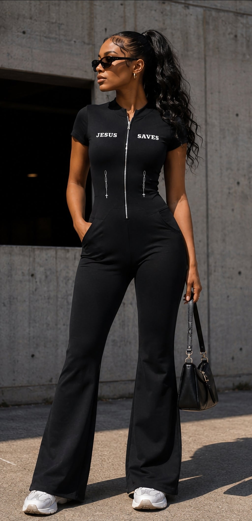 Jesus Saves Flared Leg Jumpsuit